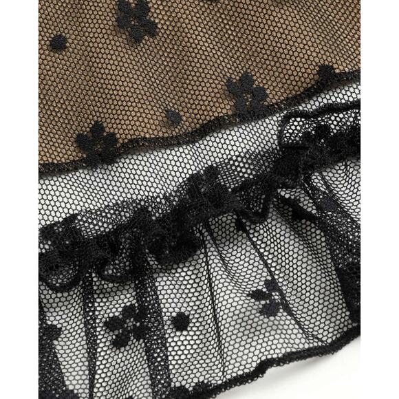 NWT Sexy Floral Lace VNeck Ruffle Cami Stretch Top Adjustable Straps M Black Tan - Picture 11 of 12